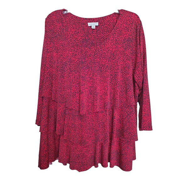Susan Graver Tops - Susan Graver LiquidKnit Red Animal Print Tiered 3/4 Sleeve Tunic Size XL